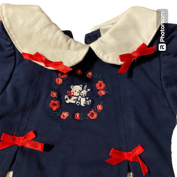 Vitamins Baby Kids Outfit One Piece Floral Jumpsuit Hat Beret Set Size 6/9 Bows - Picture 2 of 5